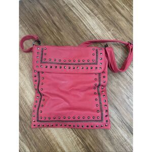Coral Studded  Faux Leather Crossbody Bag